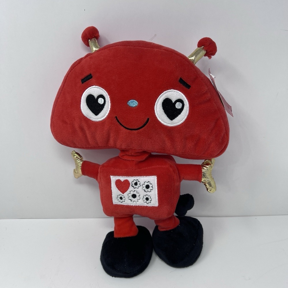 Burton Burton Robot Plush 12 Inch Red Heart Eyes Standing Stuffed Toy